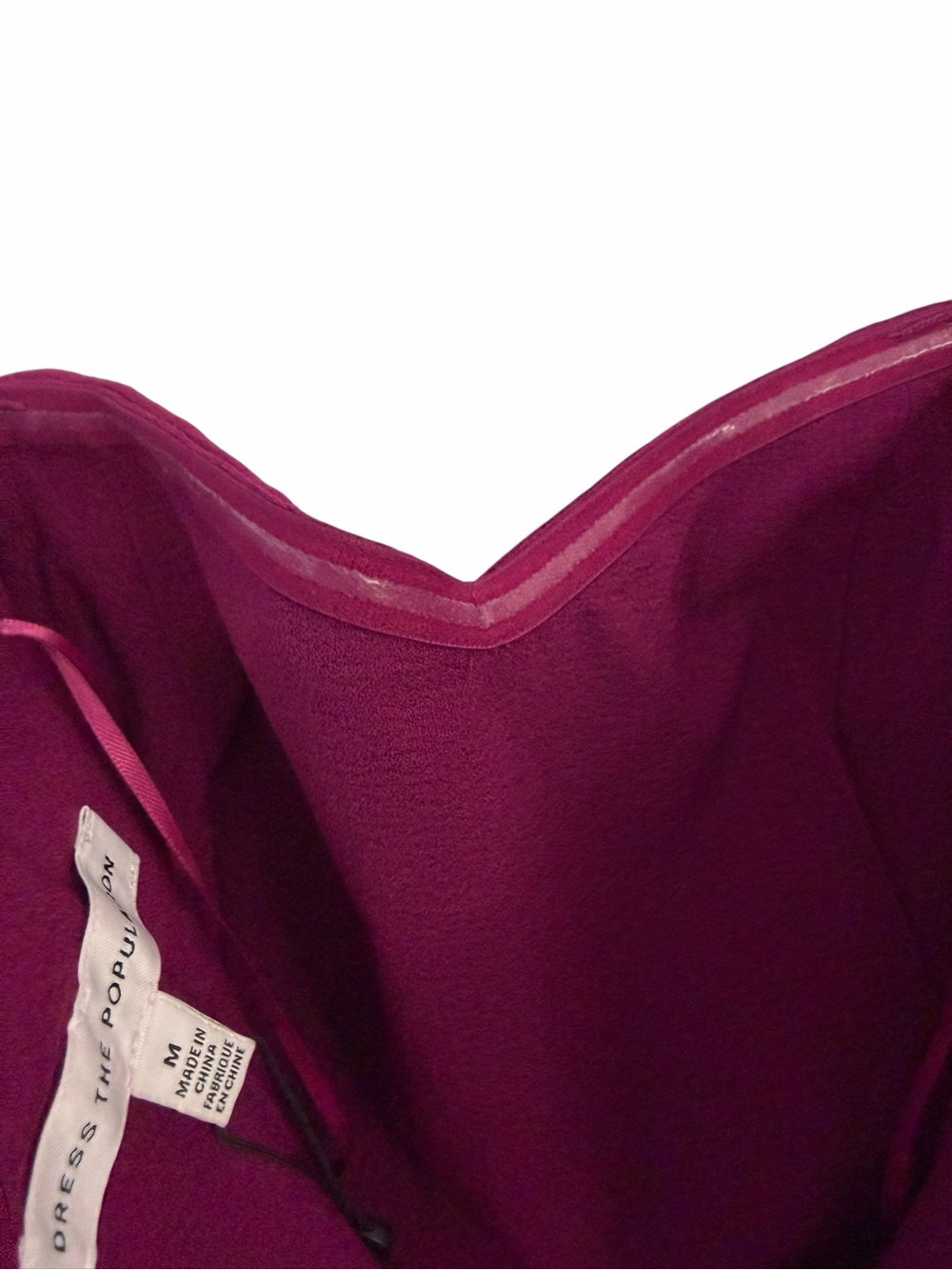 DRESS THE POPULATION Bailey Dress Off-Shoulder Bodycon Midi Dark Magenta M - Picture 9 of 11